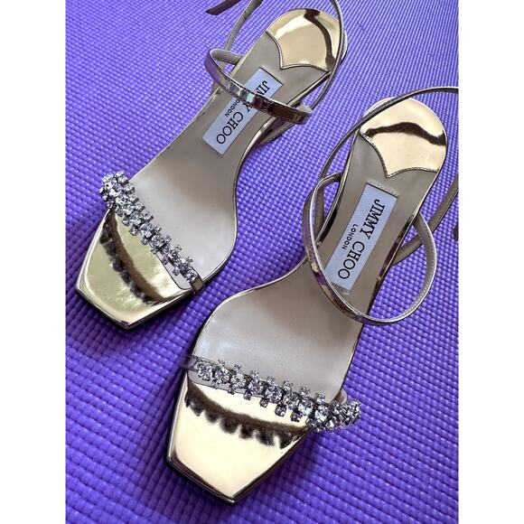 Jimmy Choo Meira Leather Crystal-Embellished Sandals Gold Bridal NEW Size 36.5